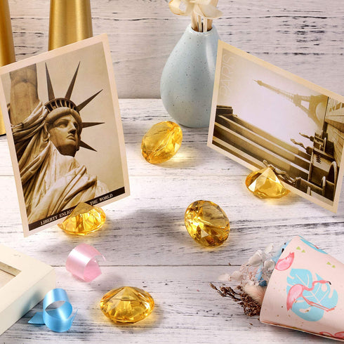 Boao 24 Pack Place Card Holders Harp-Clip Table Number Holder Diamond Acrylic Crystal Table Card Stands for Party Wedding Table Decorations (Gold)