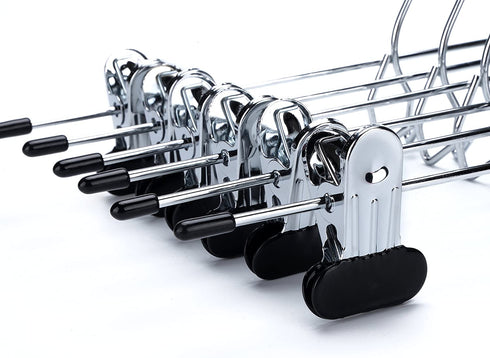 12 Quality Pants Hangers Heavy Duty Add-on Skirt/Slack Metal Hanger, Extra Wide Adjustable Clips, Multi Stackable Add on Hangers, Chrome, Jeans, Bottoms (12)