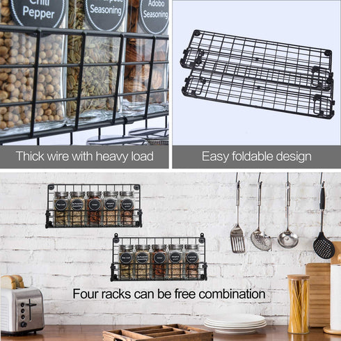 Spice Racks for Cabinet,Wall Mounted 4-Tier Stackable Black Iron Wire Hanging Spice Rack Organizer Storage,Great for Kitchen Cabinet, Cupboard,Pantry Door and More(Patent No.:D909138S)