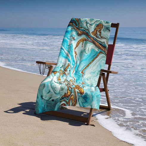 Beach Towel Sand Free Absorbent Bath Towel Blanket for Swimming Travel Yoga Camping, Turquoise Marble