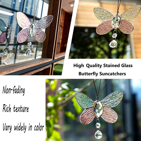 H&D HYALINE & DORA Stained Glass Butterfly Wall Hanging Window Suncatcher Decor Rainbow Pendant
