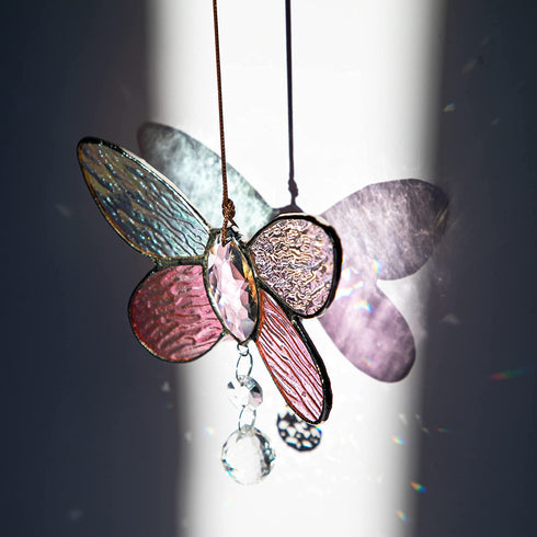 H&D HYALINE & DORA Stained Glass Butterfly Wall Hanging Window Suncatcher Decor Rainbow Pendant
