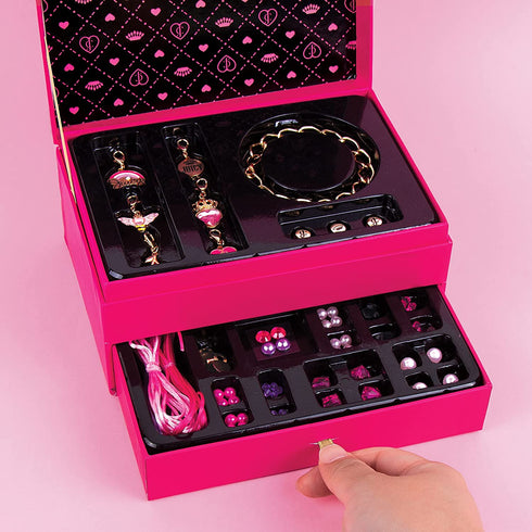 Make It Real - Juicy Couture Glamour Box Jewelry Set - Jewelry Box & Charm Bracelet Making Kit for Girls & Teens - Friendship Bracelet Kit with Beads, Chains, Charms & Jewelry Storage Box - Ages 8+