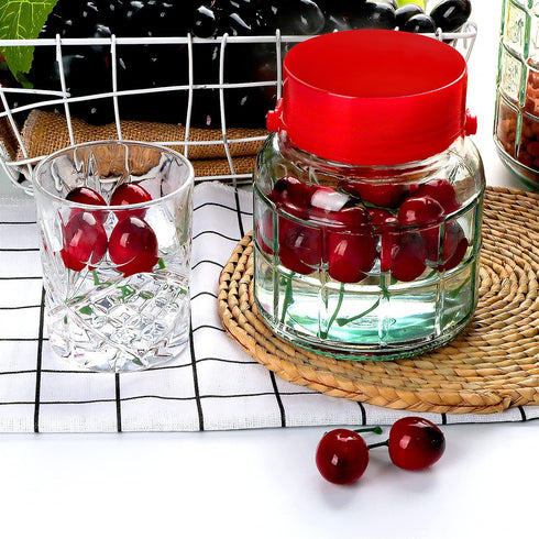 Glass Jars With Airtight Lids 32oz,Maon Jars With Handle 1L,Wide Mouth Jars With Plastic Lids For Dry Food Storage Jars for Pickling,Kitchen Canister Fermenting Sun Tea Kombucha Kefir Water Storing Canning Jars 6Pack