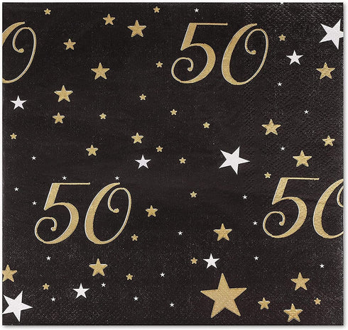 144 Pieces 50th Birthday Party Bundle, Includes Plates, Napkins, Cups, and Cutlery (24 Guests)