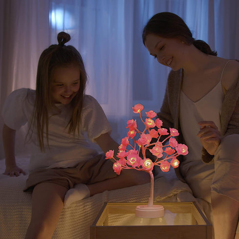 ITICdecor Rose Tree Lamp 30 LED Beside Night Light USB Battery Powered Gift for Girls Women Teens Home Decor for Wedding Christmas Bedroom Party (Pink Rose)