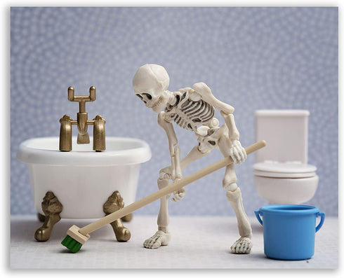Skeleton Bathroom Prints - Funny Hipster Skull and Bones Wall Art Decor - Set of 4 (8 x 10) Photos