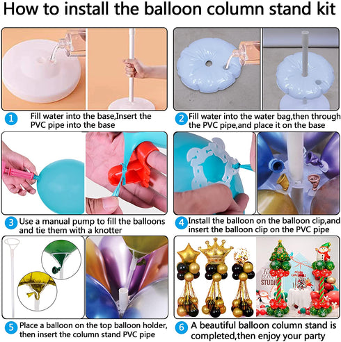 2 Set Balloon Column Stand Kits, Height 48 Inch,1 Manual Pump,25 Multi-Purpose Balloon Clips Rings,2 Top Balloon Support Rod,For Birthday Party Wedding Christmas Balloon Tower Decorations