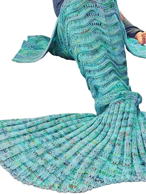 DDMY Mermaid Tail Blanket Crochet Mermaid Blankets Seasons Warm Soft Handmade Sleeping Bag Best Birthday for Kids Teens Adult 74''x35'' Mint Green