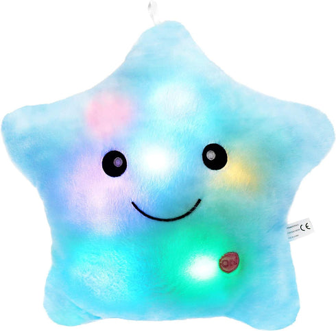WEWILL Creative Twinkle Star Light up Night LED Plush Pillows Stuffed Toys Birthday Valentines for Toddlers Girls(Blue)