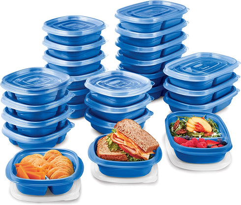 Rubbermaid TakeAlongs On The Go Food Storage and Meal Prep Containers, Set of 25 (50 Pieces Total), Marine Blue