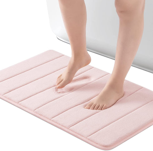 ROSMARUS Memory Foam Bath Rug Non Slip Absorbent Bathroom Rugs with PVC Backing Ultra Soft Bath Room Floor Mat Kitchen Runner Restroom Living Room Carpet,20?X 32?,Pink