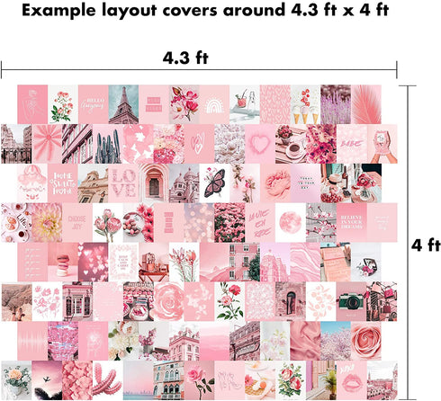 Artivo Pink Aesthetic Wall Collage Kit, 100 Set 4x6 inch, Room Decor for Teen Girls, Pastel Pink Wall Art Print, Dorm Photo Collection, Small Posters for Room Aesthetic