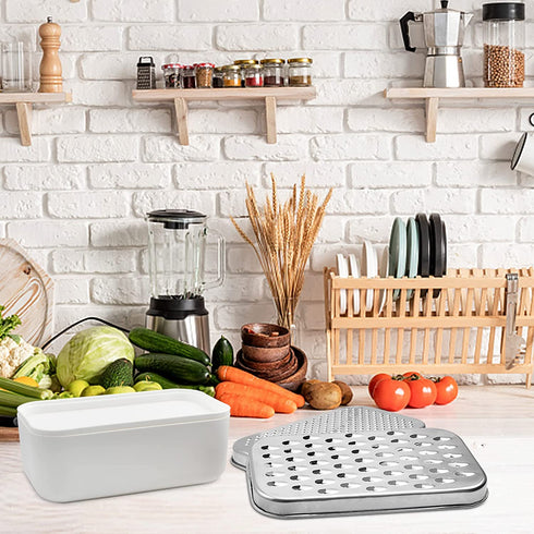 Stainless Steel Cheese Grater Multi-Function Cheese Grater Hand Chopper Graters & Peelers with Container & Lid for Cheeses Butter Cucumber Nutmeg