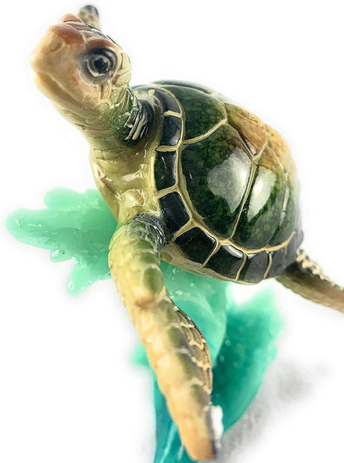 Aint It Nice Sea Turtle Green Swimming On Wave Marine Ocean Life Beach Themed Gift Decor Statue Figurine Collectible, 5 X 4.5 X 3 inches