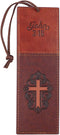 Christian Art Gifts Faux Leather Bookmark Two-Tone Cross John 3:16 Bible Verse w/Satin Ribbon Tassel, Brown