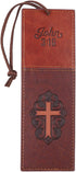 Christian Art Gifts Faux Leather Bookmark Two-Tone Cross John 3:16 Bible Verse w/Satin Ribbon Tassel, Brown