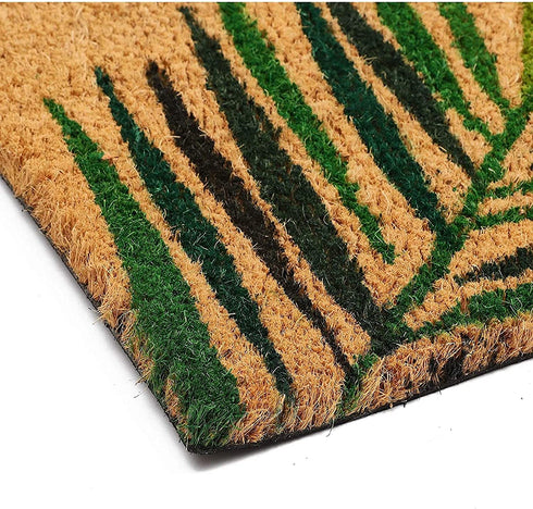 Tropical Green Palm Welcome Mat, Natural Coir Doormat (30 x 17.2 x 0.5 in)
