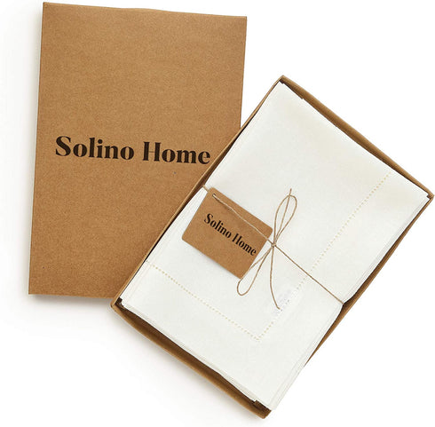 Solino Home Easter Linen Napkins Ivory, 20 x 20 Inch Set of 4, Classic Hemstitch Natural Fabric Machine Washable Dinner Napkins Handcrafted with European Flax
