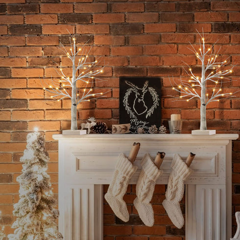Set of 2- FastDeng Birch Tree Lighted, 2FT 36 LED Warm White Lights, Battery Powered Timing Tabletop Bonsai Tree Light for Home Bedroom Holiday Wedding Party Indoor Decoration