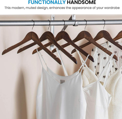 High-Grade Wooden Shirt Hangers with Rubber Grips (10 Pack) Smooth & Durable Wood Hangers with Grips Non Slip - Slim & Sleek Space Saving Hangers with Notches & 360 Hook - Ideal for Camisoles, Rompers