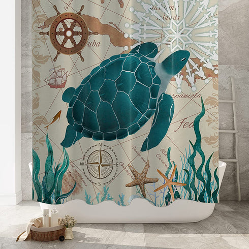 Bathroom Shower Curtain Sea Turtle Ocean Shower Curtains Fabric Waterproof Creature Landscape Beach Themed Bathroom Decor 72 X 72 Inches