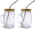 Home Suave Mason Jar Mugs with Handle, Regular Mouth, Colorful Lids with 2 Reusable Stainless Steel Straw, Set of 2 (Gold), Kitchen Glass 16 oz Jars,Refreshing Ice Cold Drink & Dishwasher Safe