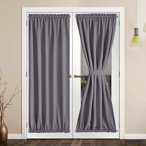 LUSHLEAF French Door Curtains, Thermal Insulated Drapes Rod Pocket Blackout Privacy Panel for Living Room Patio Glass Door Window with Tieback Set of 2 Panels, 25 x 72 inch, Grey