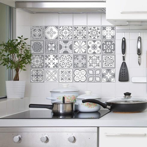 WALPLUS 24pcs 6" Grey Peel and Stick Tile Stickers Vinyl Backsplash Tile Paint Removable Waterproof Self-Adhesive Decals Vinyl Home Kitchen Bathroom Spring Easter Decoration (Purbeck Stone)