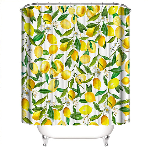 Yeacun Lemon Shower Curtain 72" x 72", Cute Shower Curtains with 12 Hooks, Waterproof Curtain for Bathroom, Fabric Bathroom Shower Curtain, Allover Fruits Shower Curtain Lemon Green Leaves