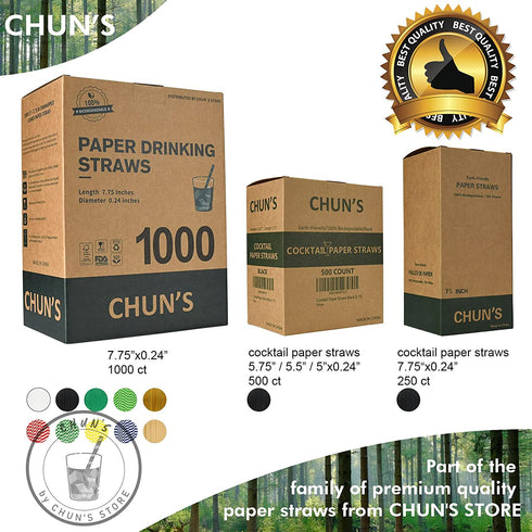Short Paper Straws Bulk 5.5 inch - 500 ct. Disposable Black Paper Drinking Straw, Sip Stirrers for Cocktail, Coffee and Short Drinks, by CHUN'S STORE