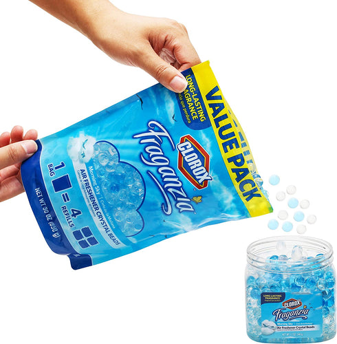 Clorox Fraganzia Air Freshener Crystal Beads Refill Pouch in Morning Sky Scent | Long Lasting Fragrance Value Pack, 30 Ounces Value Pack Air Freshener Refills