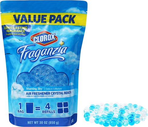 Clorox Fraganzia Air Freshener Crystal Beads Refill Pouch in Morning Sky Scent | Long Lasting Fragrance Value Pack, 30 Ounces Value Pack Air Freshener Refills