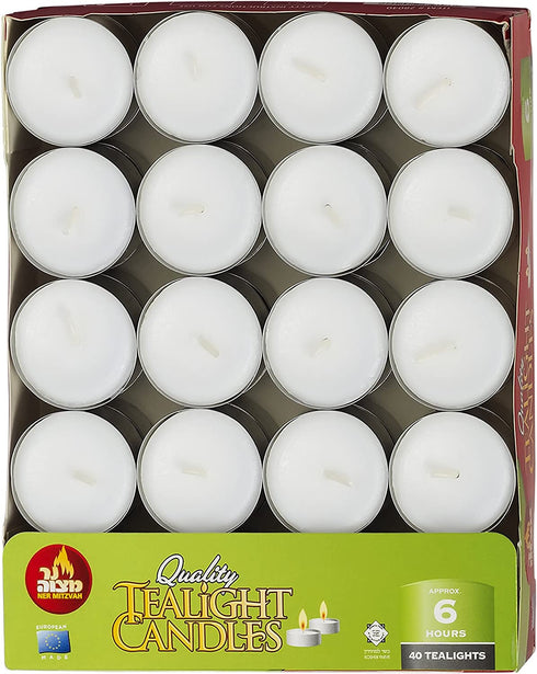 Ner Mitzvah 6 Hour Tea Light Candles - 80 Pack Bulk Package - White Unscented Travel, Centerpiece, Decorative Candle with Maxi Burn Time - Pressed Wax