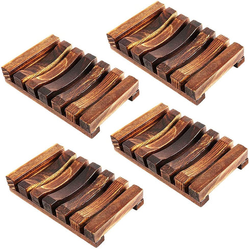 Yebazy 4 Pack Home Bathroom Wooden Soap Case Holder Natural Wood Hand Craft Soap Dish Sponge Holder for Soap Sponges, Scrubber