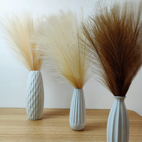 Faux Pampas Grass - Pampas Grass Decor - 17 Inch Dried Pampas Grass Small - Artificial Pompous Grass Branches Decor (6)