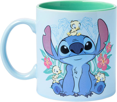 Silver Buffalo Disney Lilo and Stitch Floral Ducks Ceramic Coffee Mug, 20 Ounces