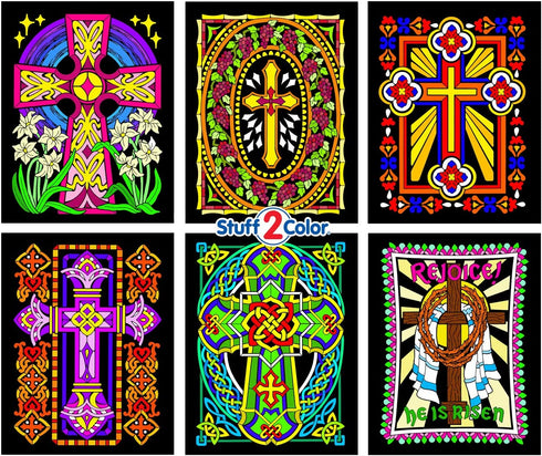 Stuff2Color Crosses - 6 Pack of Fuzzy Velvet Coloring Posters