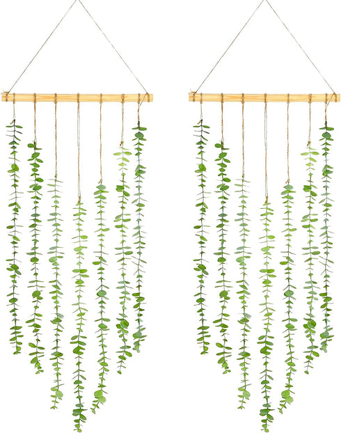 Artificial Eucalyptus Greenery Hanging Boho Wall Decor Fake Eucalyptus Vines Wall Hanging Plant with Wooden Sticks Rustic Boho Wall Decor for Wedding Bedroom Entryway Home Party