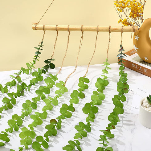 Artificial Eucalyptus Greenery Hanging Boho Wall Decor Fake Eucalyptus Vines Wall Hanging Plant with Wooden Sticks Rustic Boho Wall Decor for Wedding Bedroom Entryway Home Party