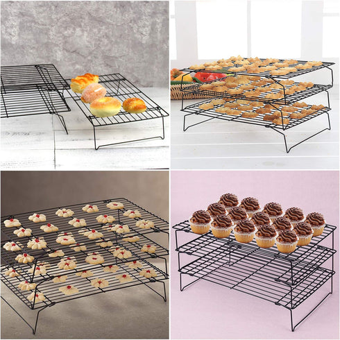 Cooling Rack, Lainrrew 3 Tier Stackable Baking Rack Stainless Steel Wire Cooking Rack for Cooking Roasting Cooling, Collapsible & Foldable, Dishwasher & Oven Safe