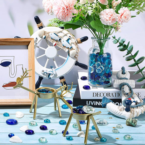 300 Pieces Flat Glass Marbles, Flat Gems, Decorative Aquarium Glass Stones, Glass Marbles Beads, Pebbles for Vase Fillers Wedding Garden Centerpieces Decor (Clear, Light Blue, Dark Blue)