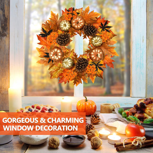 Rocinha Fall Wreath for Front Door Decor, 20 inch Autumn Wreath with Pine Cones Pumpkin Maple Leaf, Harvest Thanksgiving Decorations Fall Decorations for Home