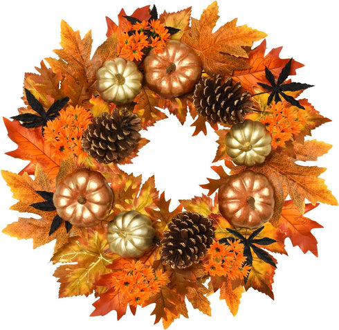 Rocinha Fall Wreath for Front Door Decor, 20 inch Autumn Wreath with Pine Cones Pumpkin Maple Leaf, Harvest Thanksgiving Decorations Fall Decorations for Home