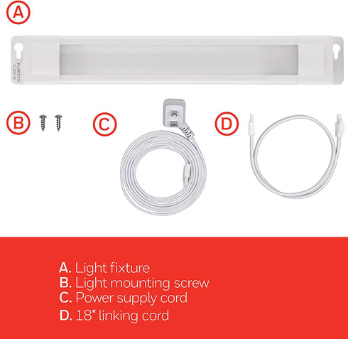 UltraPro 12in. Linkable LED Light Fixture, Selectable Brightness, Slim LED Strip Light, Under Cabinet Lighting, Kitchen Light, HI/OFF/LOW Switch, 44105 White