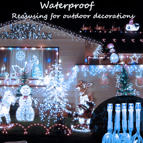 LJX Christmas Lights Outdoor Decorations Icicle Lights 32.8Ft 400LED 8 Modes Connectable Christmas String Lights for Holiday Christmas Wedding Party House Garden Bedroom Indoor Decoration Cold White