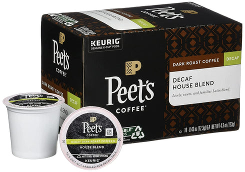 Peet's Coffee Decaf House Blend K Cup Coffee Pods for Keurig Brewers, Dark Roast, 10 Pods, 4.3 Ounce