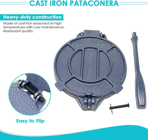 ALPHA LIVING 50417 Cast Iron Heavy Duty 7.5 Inch Pataconera Flour Corn Tortilla Press Tortillera Tortilladora