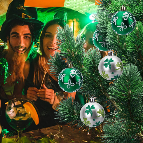 Iceyyyy 12 PCS St Patrick Ball Ornament - St. Patrick's Shamrock Clover Hanging Ball Baubles Ornament for Christmas St. Patrick's Tree Party Decoration (B)