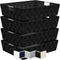 Woven Storage Baskets For Organizing - 4 Fabric Empty Organizer Bins With Handles - Great Bin For Organization, Linen Closet Shelves & Bathroom Basket. Empty Baskets For Gifts (14QT - Black)